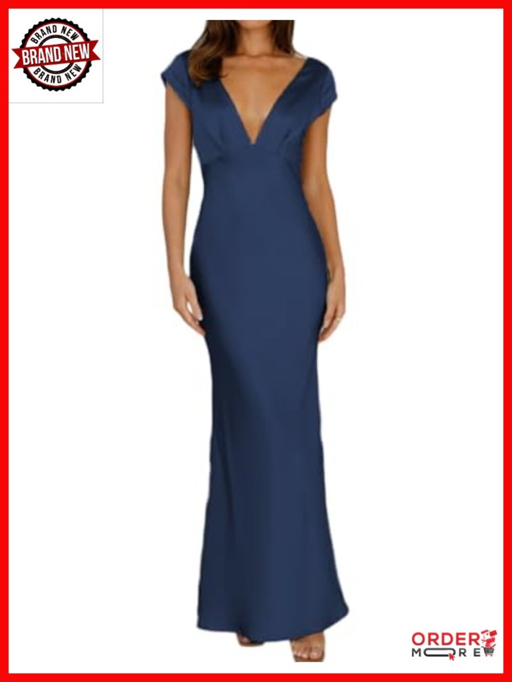 Satin V Neck Cap Sleeve Backless Midi Dress with Twist Cut Out
